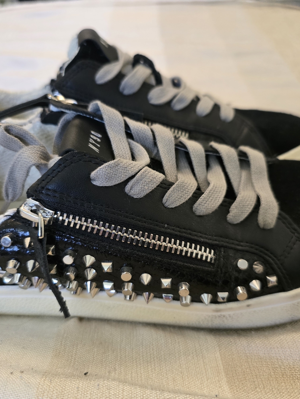 Steve Madden Black Sneakers with Silver Studs and Gray Laces